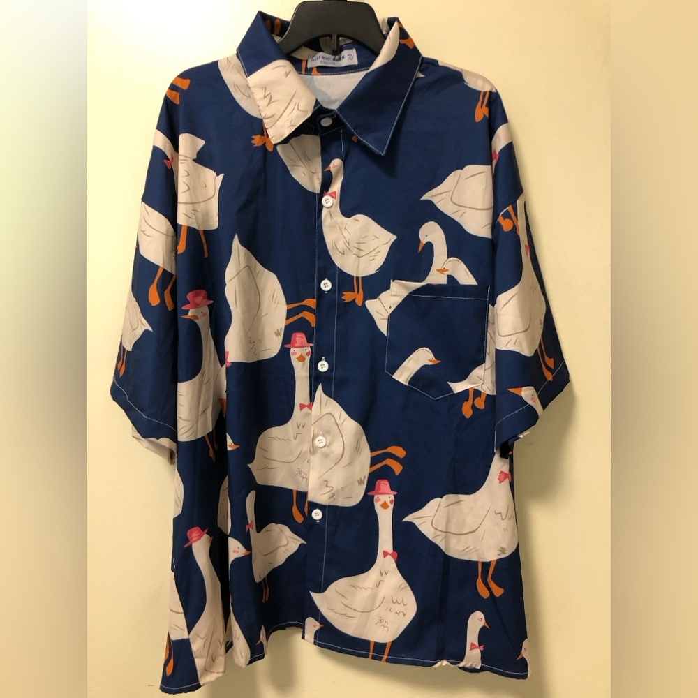 Aelfric Eden Blue and Orange Goose Patterned Shirt
